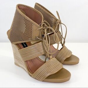 DEREK Lam Tan Leather Brooklyn Lace Up Cut Out Perforated Wedge Sandals size 6